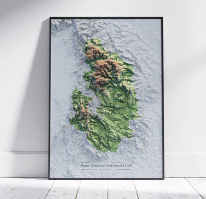 Peak District National Park Map ~ Topographic 2D Shaded Relief Print ~