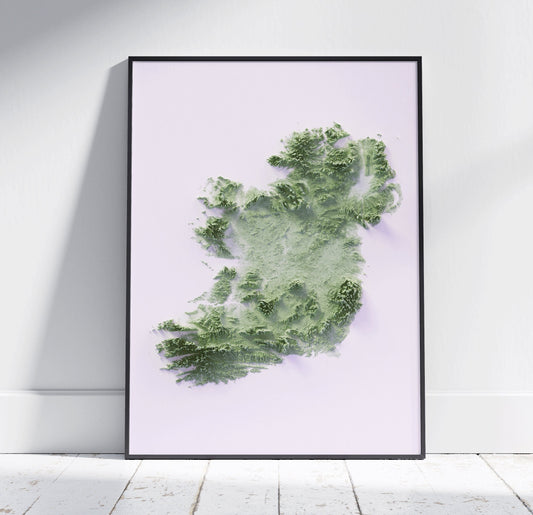 Ireland ~ 2D Shaded Relief Print ~ Minimalist Plain Topographic Map