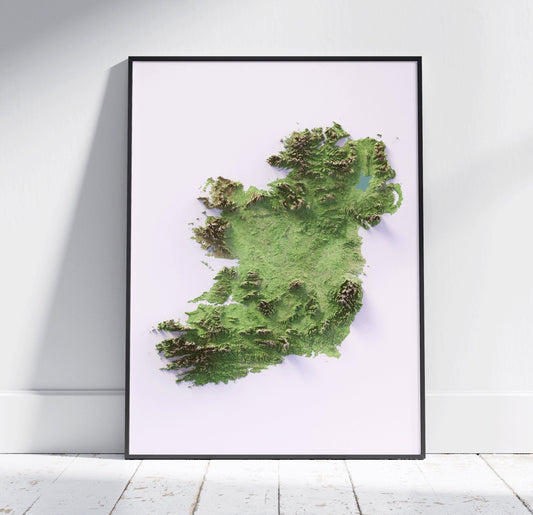 Ireland ~ 2D Shaded Relief Print ~ Topographic Map