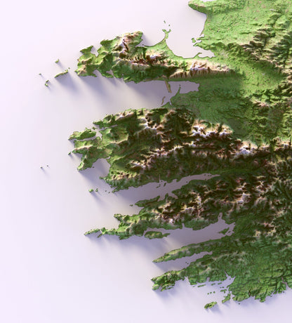 Ireland ~ 2D Shaded Relief Print ~ Topographic Map