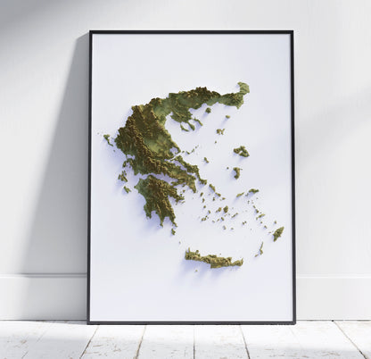 Greece ~ 2D Shaded Relief Topographic Map Print ~