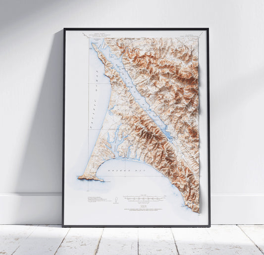 Point Reyes, California ~ Vintage Shaded Relief 2D Map Print