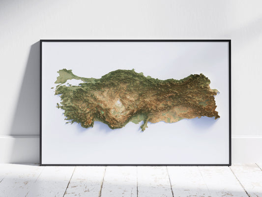 Turkiye ~ 2D Topographic Map Print ~ Turkey Shaded Relief