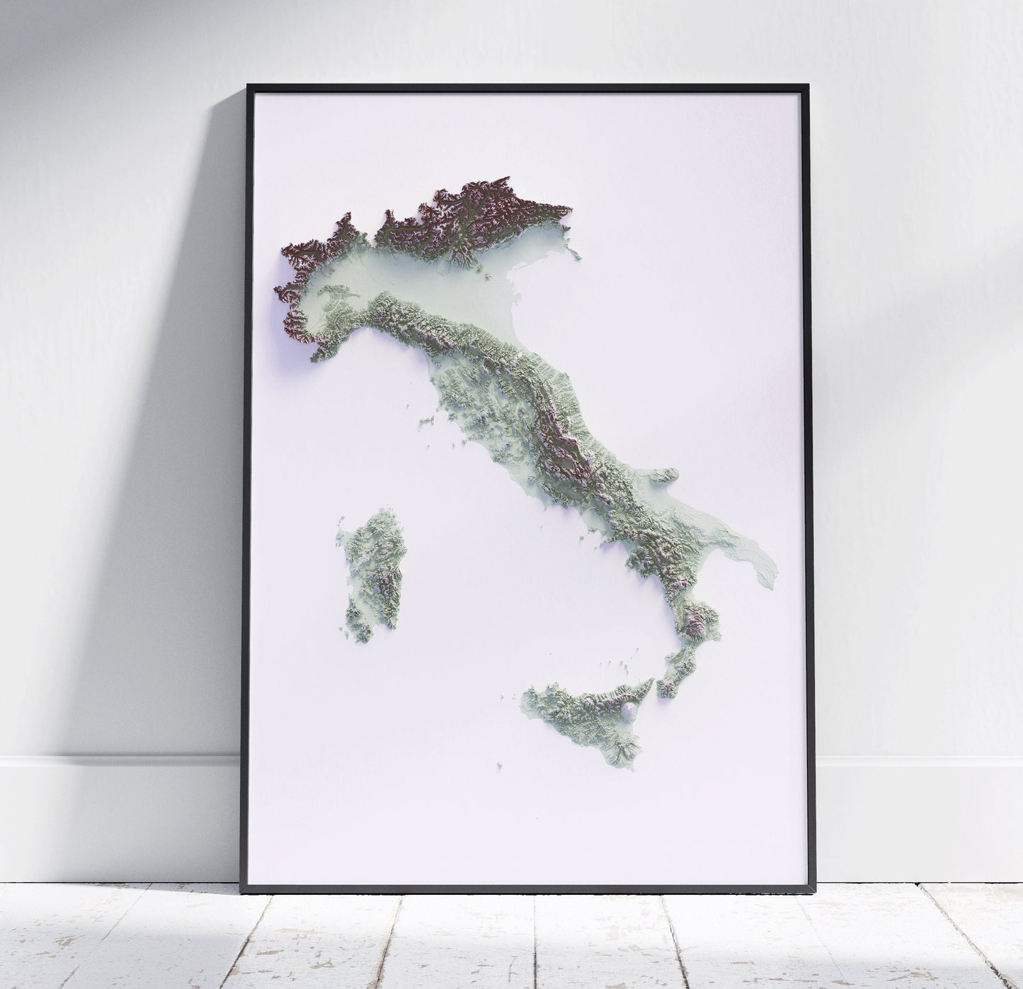 Italy ~ 2D Minimalist Topographic Map Print ~ Shaded Relief