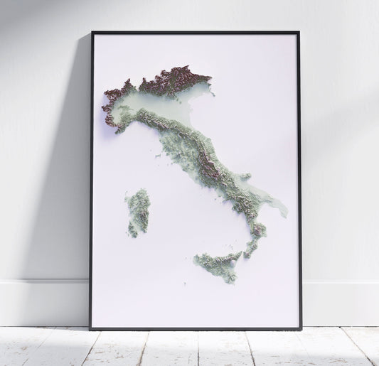 Italy ~ 2D Minimalist Topographic Map Print ~ Shaded Relief