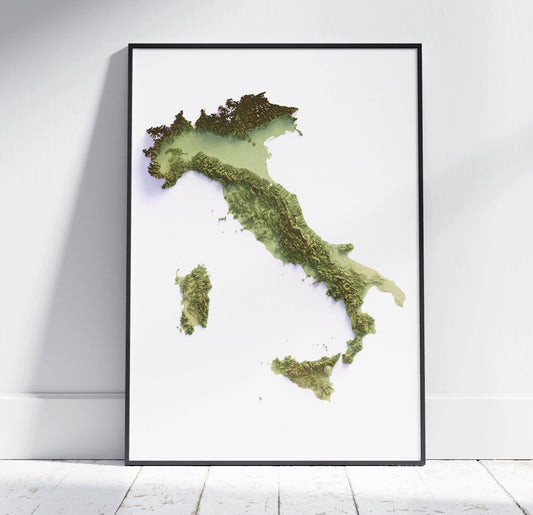 Italy ~ 2D Topographic Map Print ~ Shaded Relief