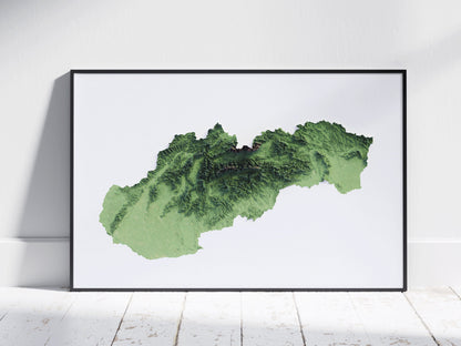 Slovakia ~ 2D Topographic Map Print ~ Shaded Relief