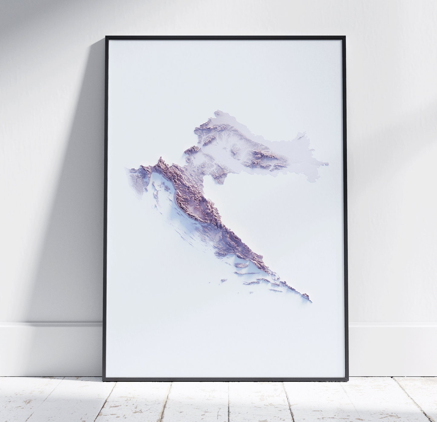 Croatia ~ 2D Minimalist Topographic Map Print ~ Shaded Relief