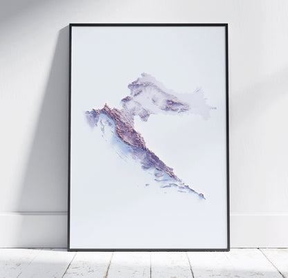 Croatia ~ 2D Minimalist Topographic Map Print ~ Shaded Relief