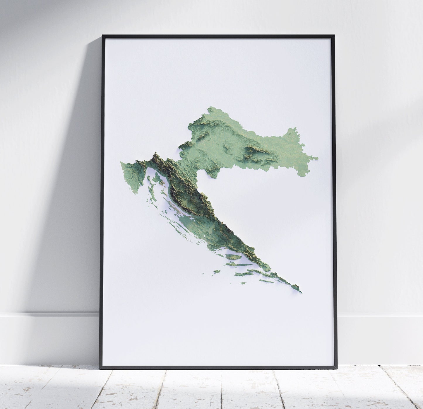 Croatia Map ~ 2D Topographic Relief Print ~ Shaded