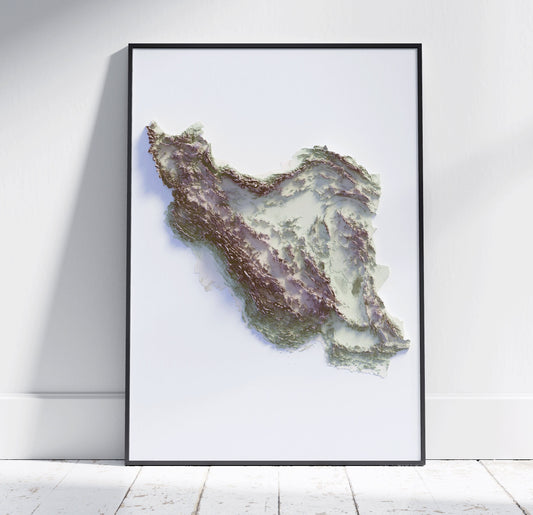 Iran ~ 2D Minimalist Topographic Map Print ~ Shaded Relief