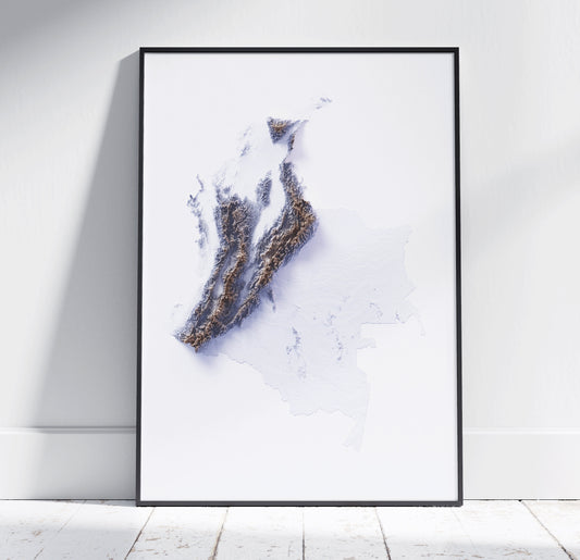 Colombia ~ 2D Minimalist Topographic Map Print ~ Shaded Relief