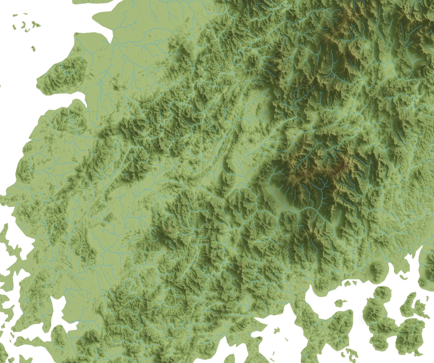 South Korea ~ 2D Topographic Map Print ~ Shaded Relief