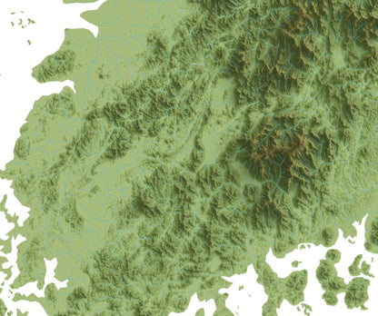 South Korea ~ 2D Topographic Map Print ~ Shaded Relief