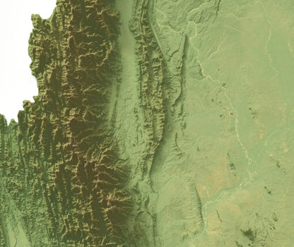 Myanmar ~ 2D Topographic Map Print ~ Shaded Relief