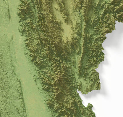 Myanmar ~ 2D Topographic Map Print ~ Shaded Relief