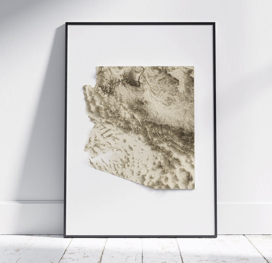 Arizona ~ 2D Minimalist Topographic Map Print ~ Shaded Relief US State