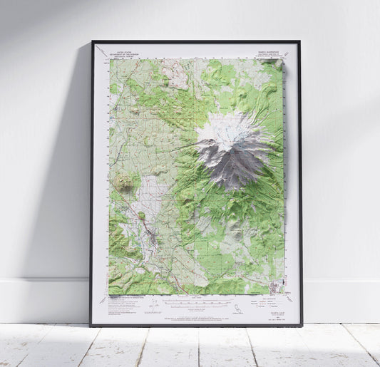 Mount Shasta, California ~ Vintage Shaded Relief 2D Map Print