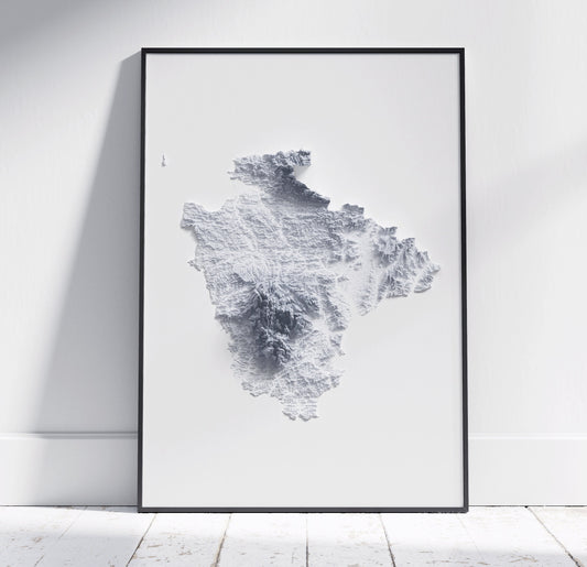 Devon Map ~ 2D Minimalist Print ~ Topographic Shaded Relief ~ Plymouth, Exeter, Torquay, Dartmoor