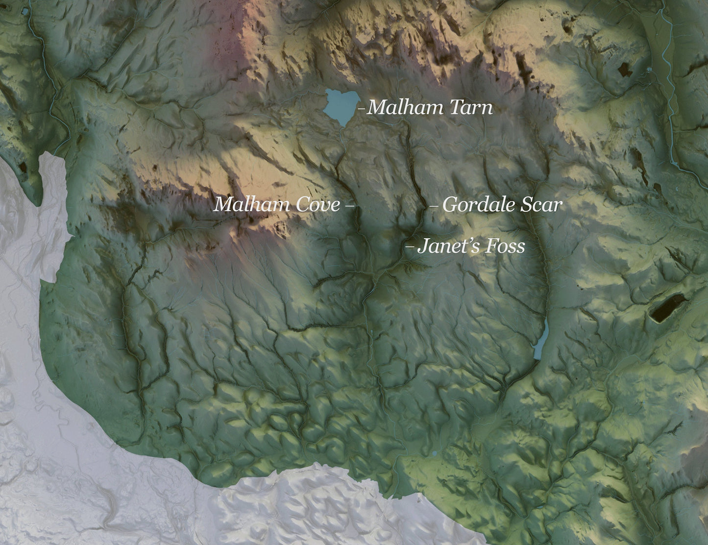 Yorkshire Dales National Park ~ Topographic 2D Shaded Relief Print ~ Map