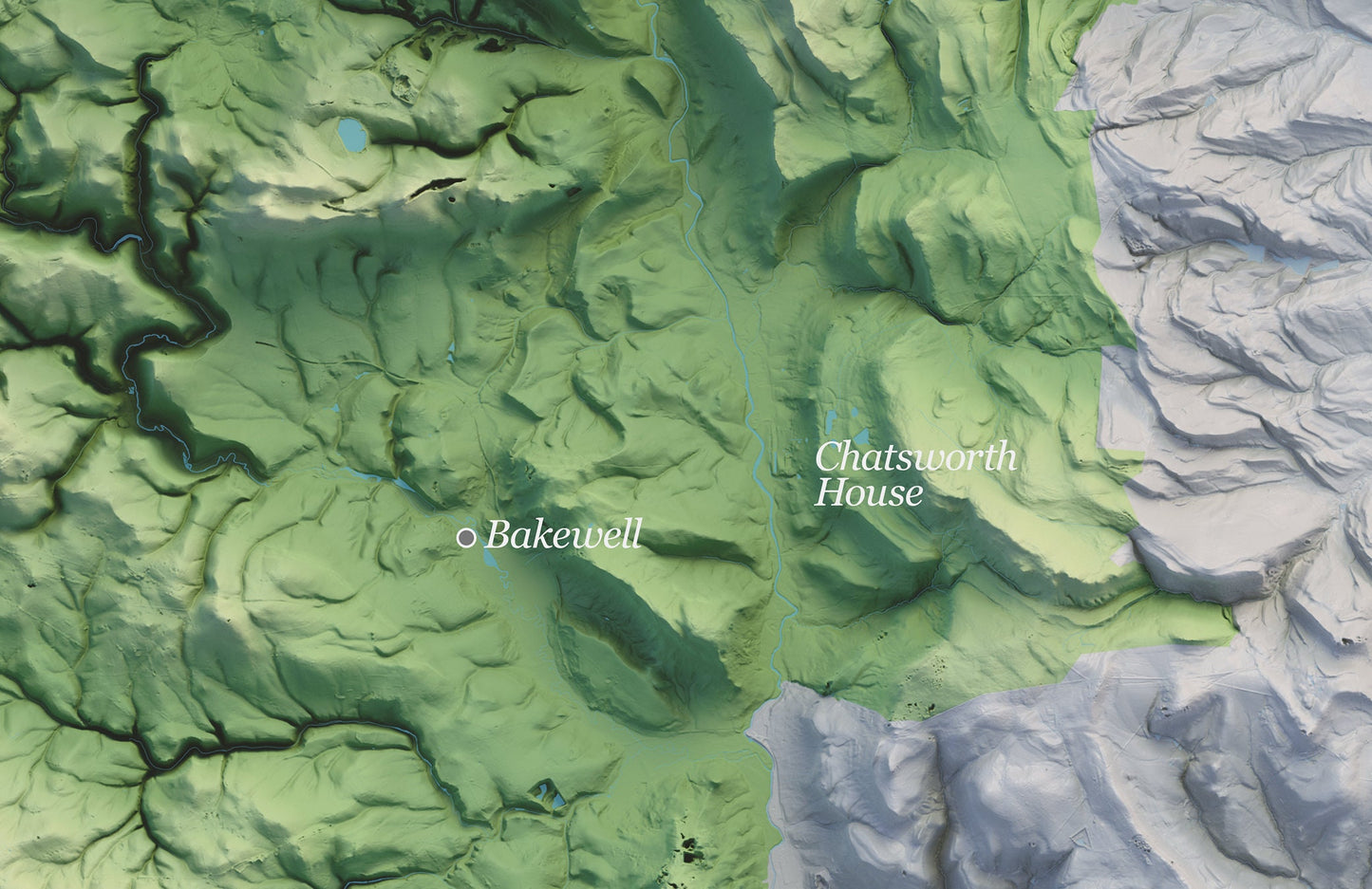 Peak District National Park Map ~ Topographic 2D Shaded Relief Print ~