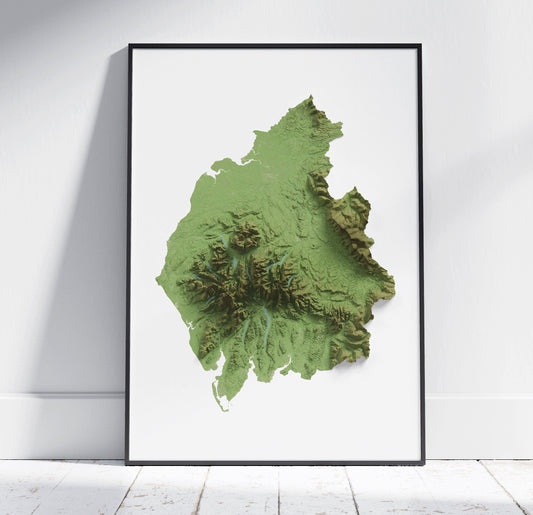 Cumbria 2D Relief Map Print ~ Topographic Shaded Relief