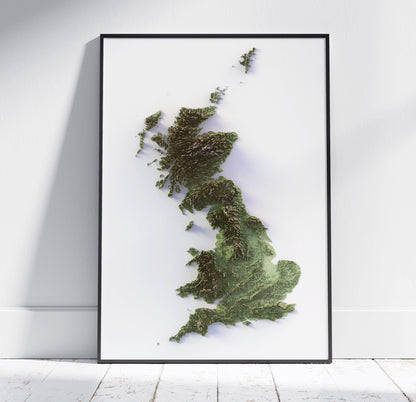 Great Britain ~ 2D Shaded Relief Print ~ Plain Topographic Map ~ England, Wales, Scotland, Shetlands, Isle of Man