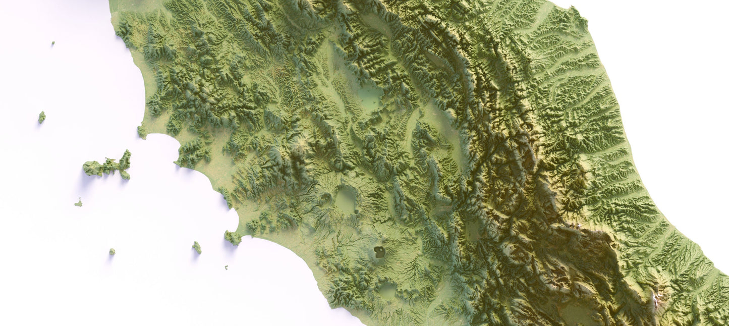 Italy ~ 2D Topographic Map Print ~ Shaded Relief