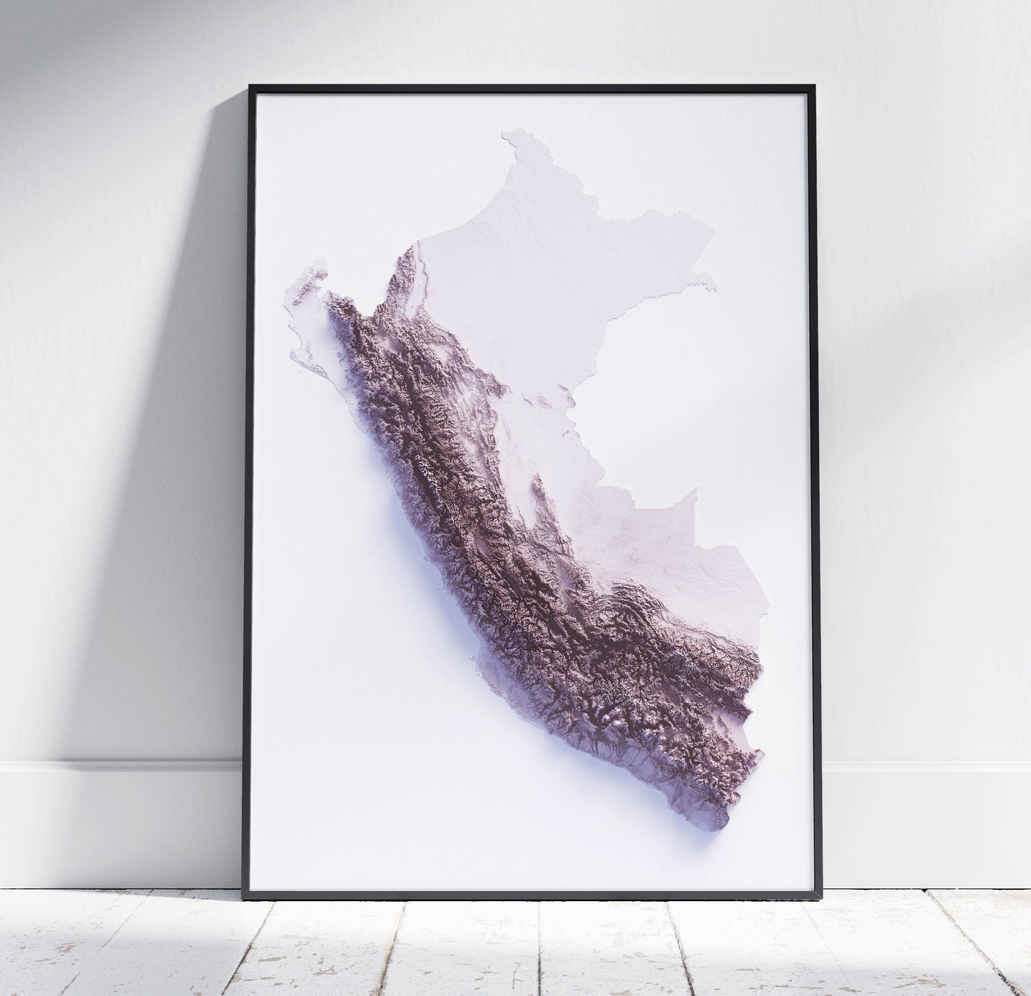 Peru ~ 2D Minimalist Topographic Map Print ~ Shaded Relief