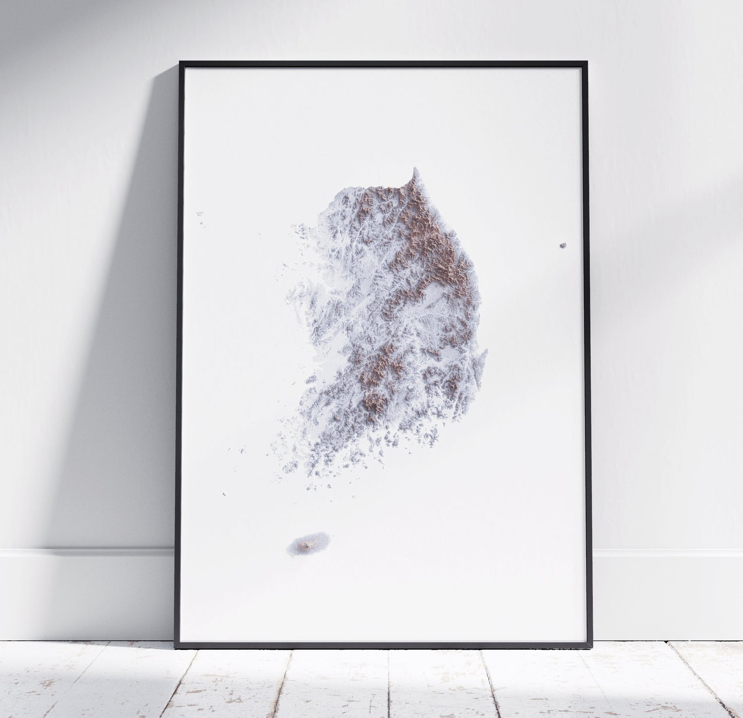 South Korea ~ 2D Minimalist Topographic Map Print ~ Shaded Relief