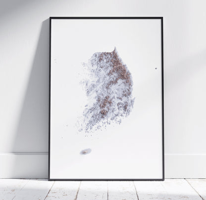 South Korea ~ 2D Minimalist Topographic Map Print ~ Shaded Relief