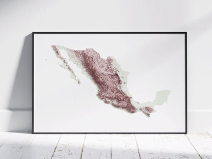 Mexico Map ~ 2D Minimalist Topographic Relief Print ~ Shaded Relief