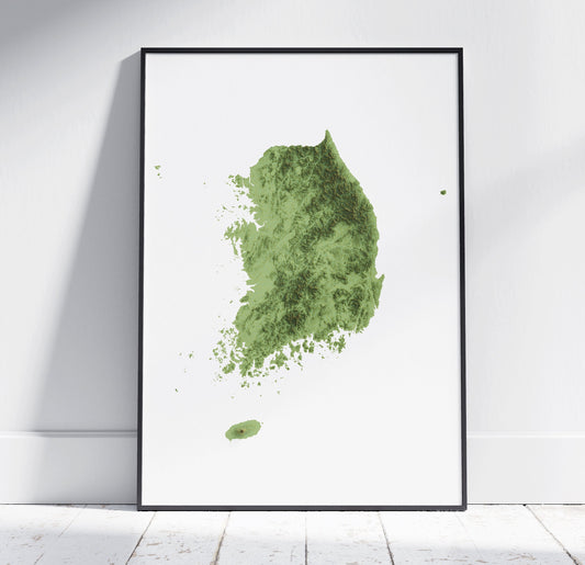 South Korea ~ 2D Topographic Map Print ~ Shaded Relief