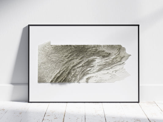 Pennsylvania ~ 2D Minimalist Topographic Map Print ~ Shaded Relief