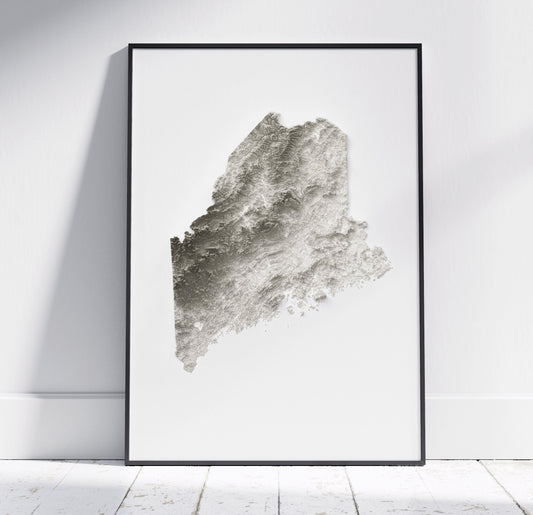 Maine ~ 2D Minimalist Topographic Map Print ~ Shaded Relief US State