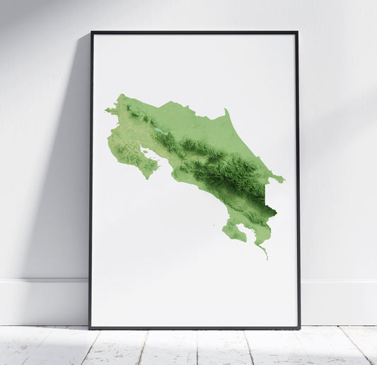 Costa Rica 2D Topographic Map Print ~ Shaded Relief