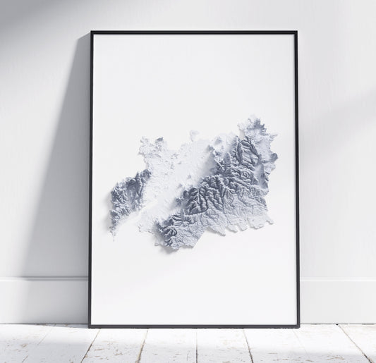 Gloucestershire Map ~ 2D Minimalist Print ~ Topographic Shaded Relief