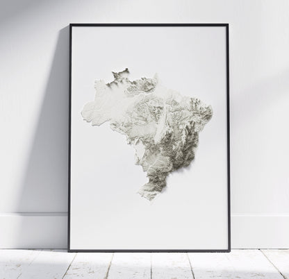 Brazil Map ~ 2D Minimalist Topographic Relief Print ~ Shaded Relief