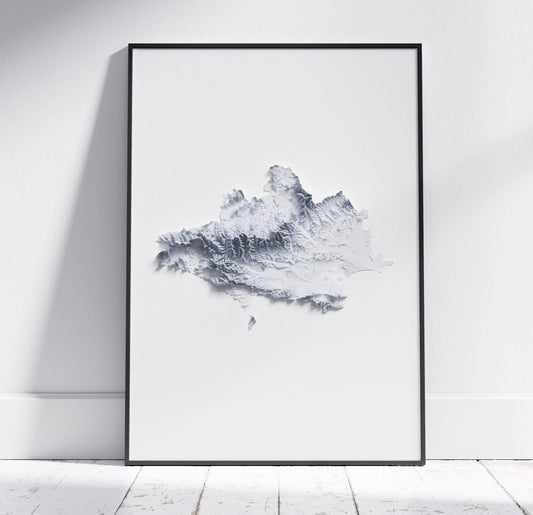 Dorset Map ~ 2D Minimalist Print ~ Topographic Shaded Relief ~ Bournemouth, Poole, Weymouth, Jurassic Coast