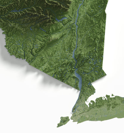 New York Map ~ 2D Aerial Topographic Relief Print ~ Shaded Relief