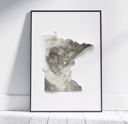 Minnesota Map ~ 2D Minimalist Topographic Relief Print ~ Shaded Relief US State