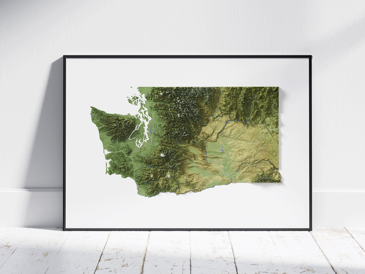 Washington Map ~ 2D Aerial Topographic Relief Print ~ Shaded Relief