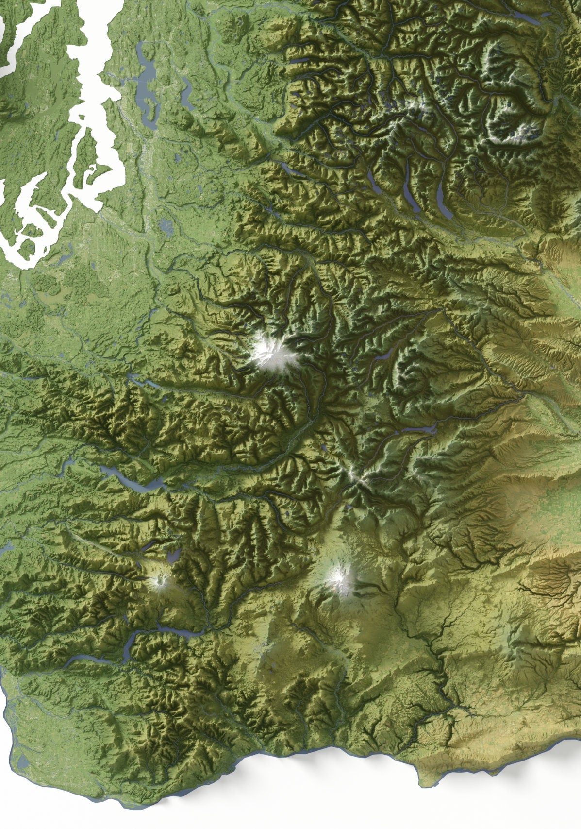 Washington Map ~ 2D Aerial Topographic Relief Print ~ Shaded Relief