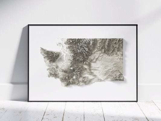 Washington State Map ~ 2D Minimalist Topographic Relief Print ~ Shaded Relief