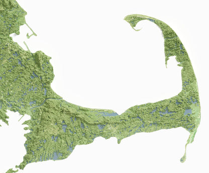 Massachusetts Map ~ 2D Aerial Topographic Relief Print ~ Shaded Relief