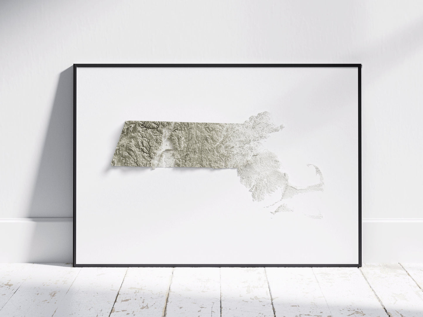 Massachusetts Map ~ 2D Minimalist Topographic Relief Print ~ Shaded Relief