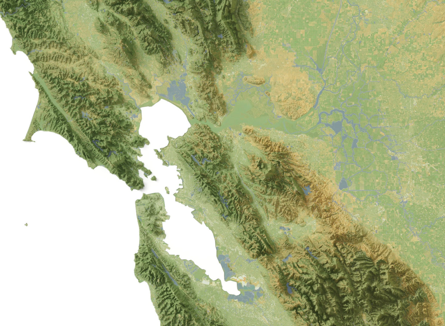 California Map ~ 2D Aerial Topographic Relief Print ~ Shaded Relief US State