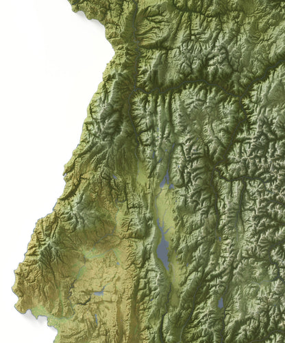 Idaho Map ~ 2D Aerial Topographic Relief Print ~ Shaded Relief US State