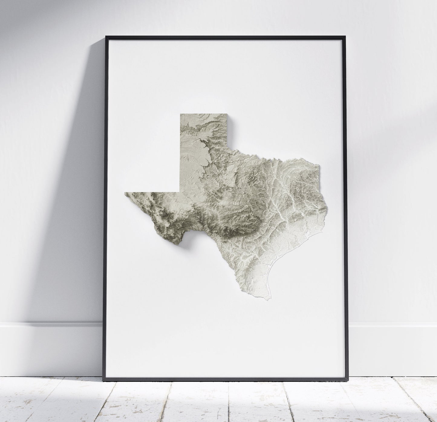 Texas Map ~ 2D Minimalist Topographic Relief Print ~ Shaded Relief US State Poster Wall Art Modern Decor