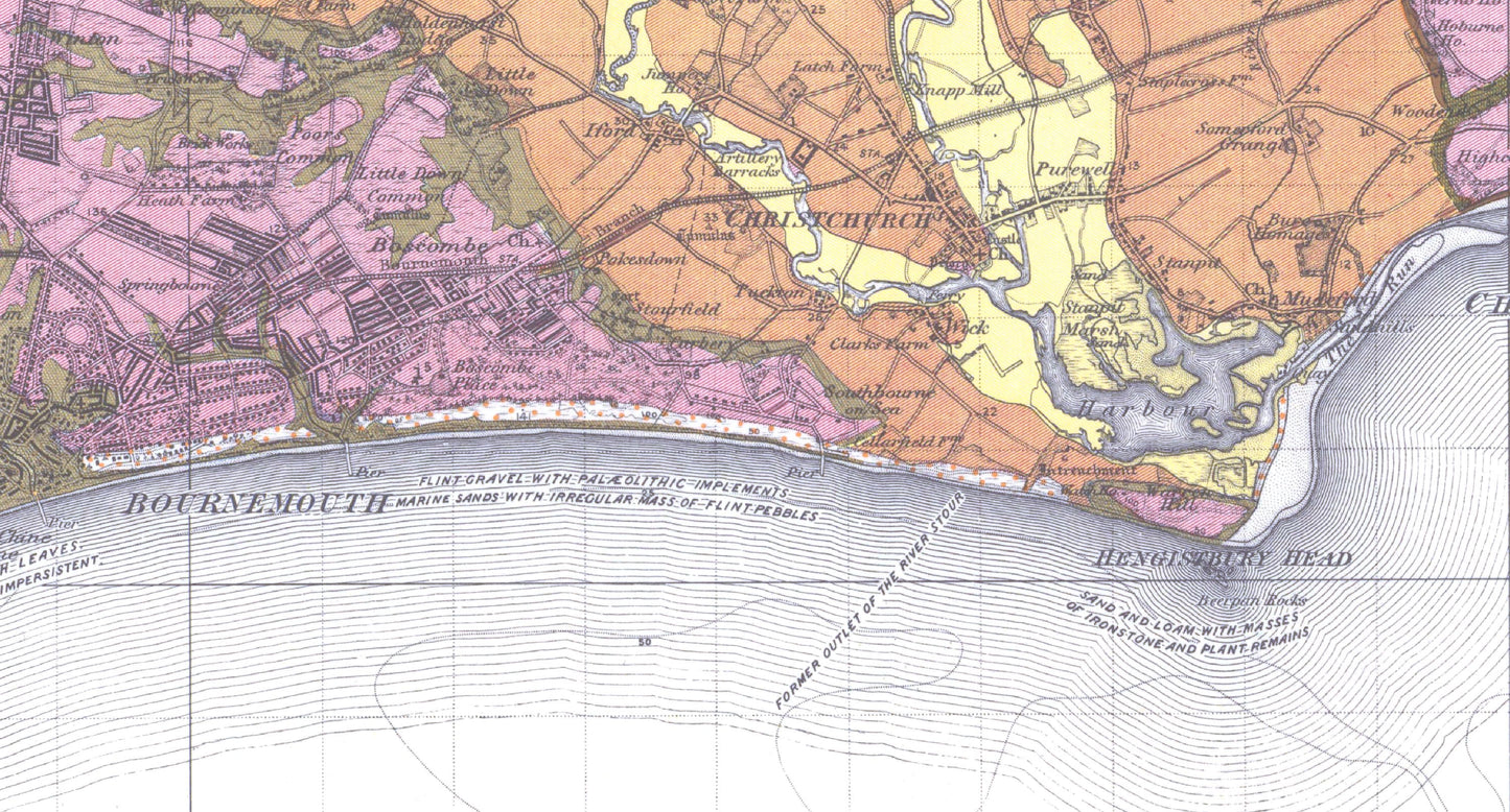 Bournemouth Vintage Geological Map Print ~ Poster Wall Art Decor